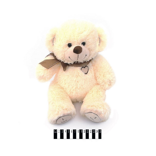 М&#039;яка іграшка Ведмедик з бантом музичний S-JY4505\30, сидячий 30 см, молочний