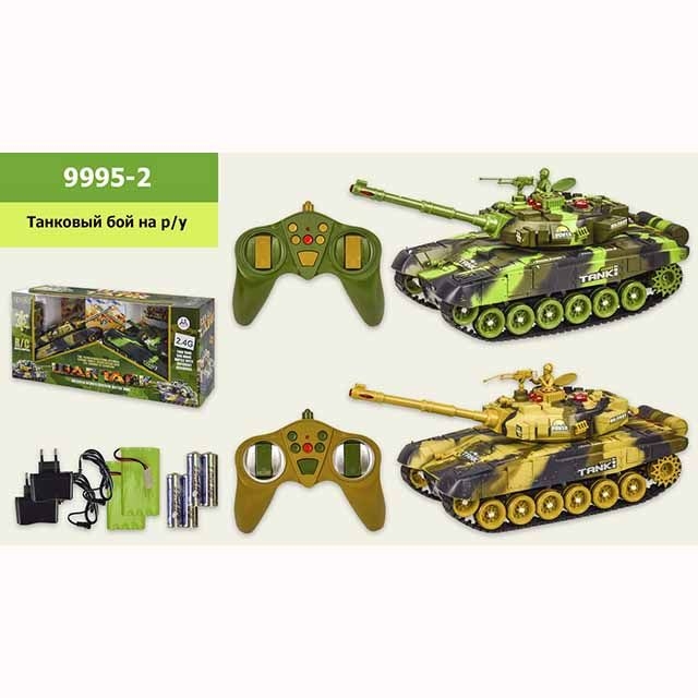 Танковый бой аккум.на р/у 9995-2 (6шт) свет,звук,2 солдата с оружием, индикатор жизни, р-р игрушки – 43*15.5*15 см, в кор.70*18*30,5см