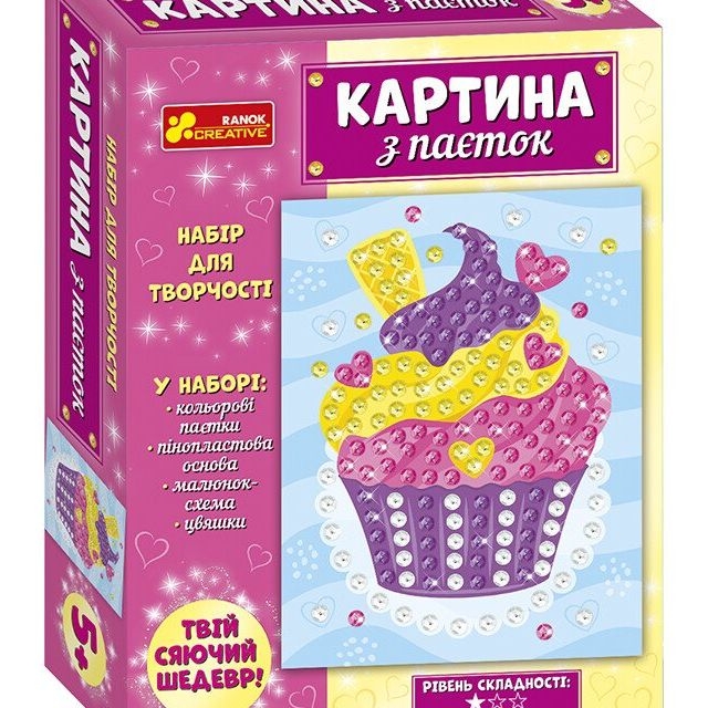 4748-37У Картина из паеток. Пирожное 10100587У